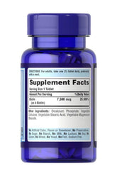 Puritan's Pride Biotin 7500 mcg supplement facts label on a blue bottle, 50 tablets.